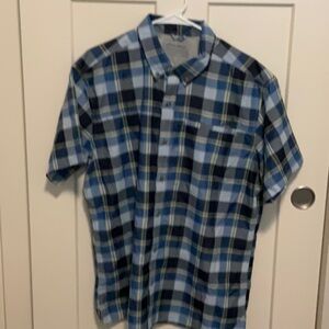 Eddie Bauer Blue and Black Casual Button Down Shirt